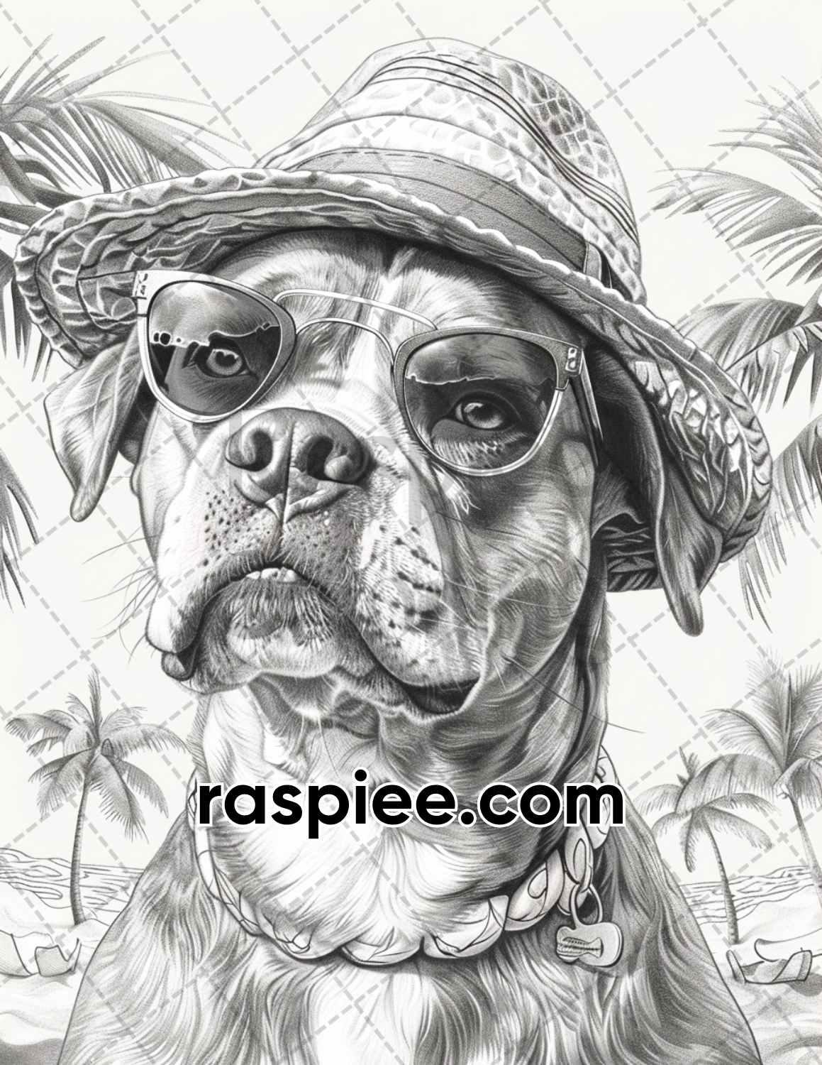 90 Summer Dogs Grayscale Adult Coloring Pages, Printable PDF Instant Download