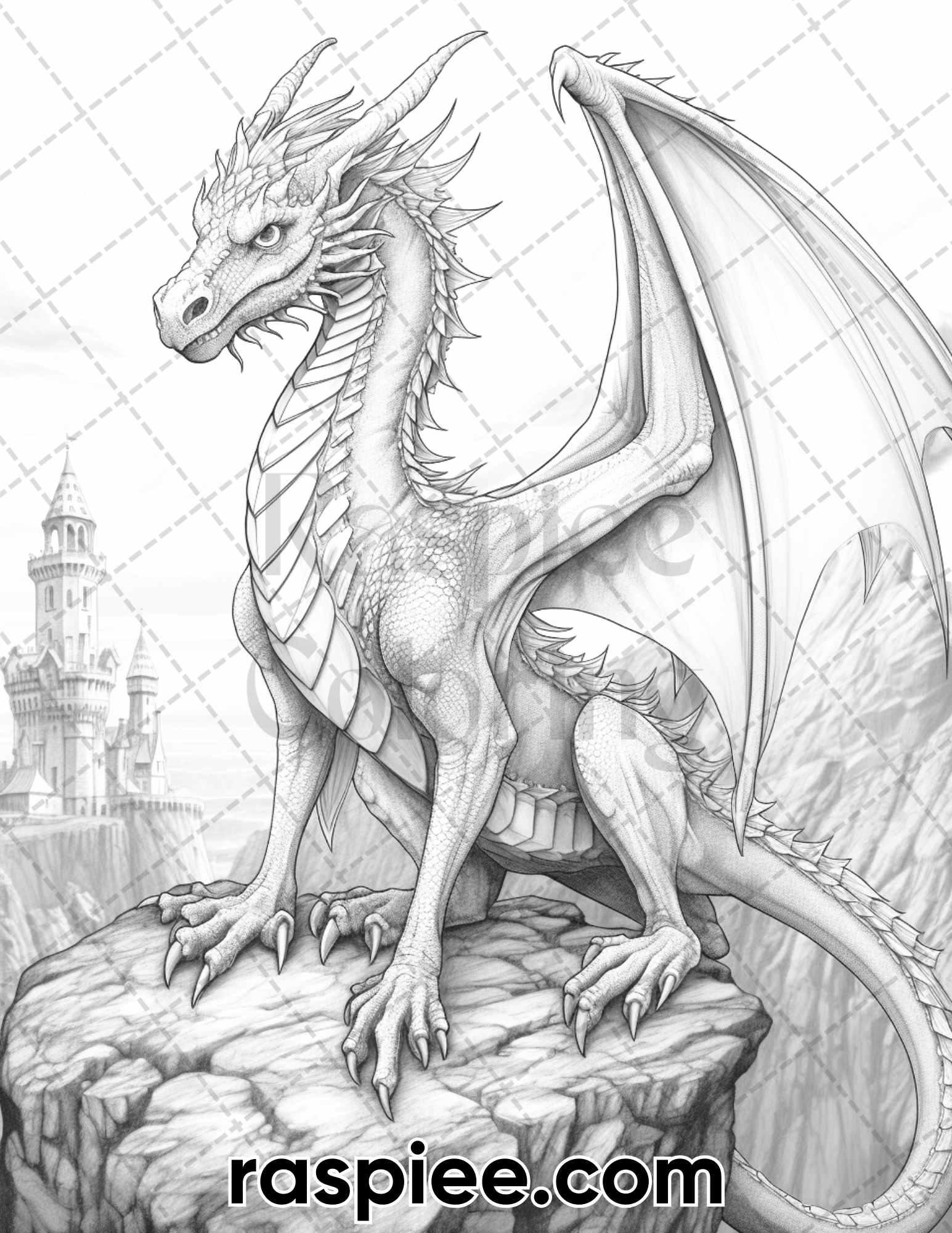 60 Mythical Creatures Grayscale Coloring Pages for Adults, Printable PDF Instant Download