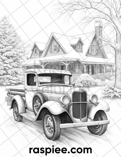 60 Merry Christmas Grayscale Coloring Pages Printable for Adult, Holiday Relaxation Art, PDF File Instant Download