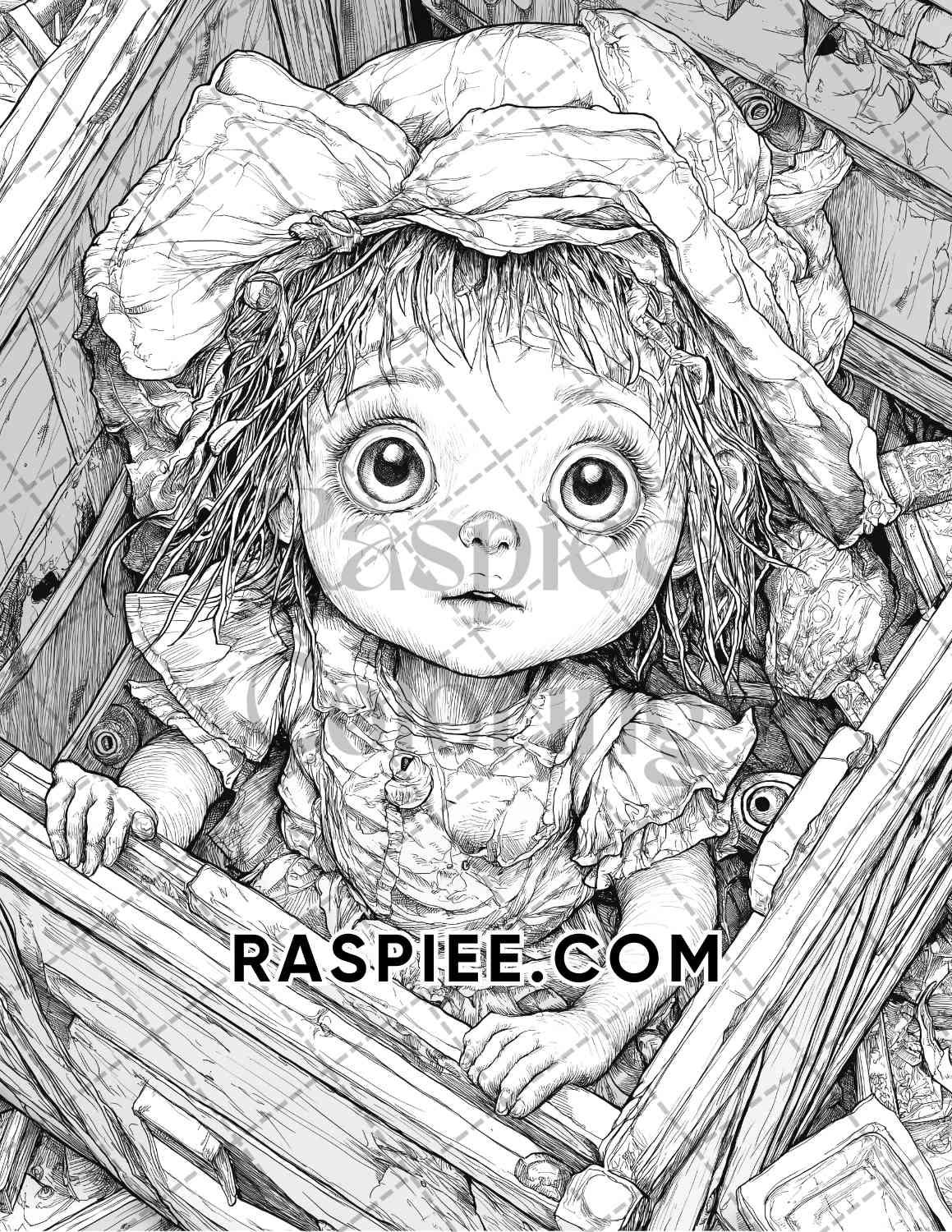 Haunted Dolls Halloween Horror Adult Coloring Pages Printable PDF Instant Download