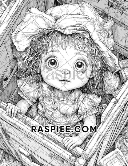 Haunted Dolls Halloween Horror Adult Coloring Pages Printable PDF Instant Download