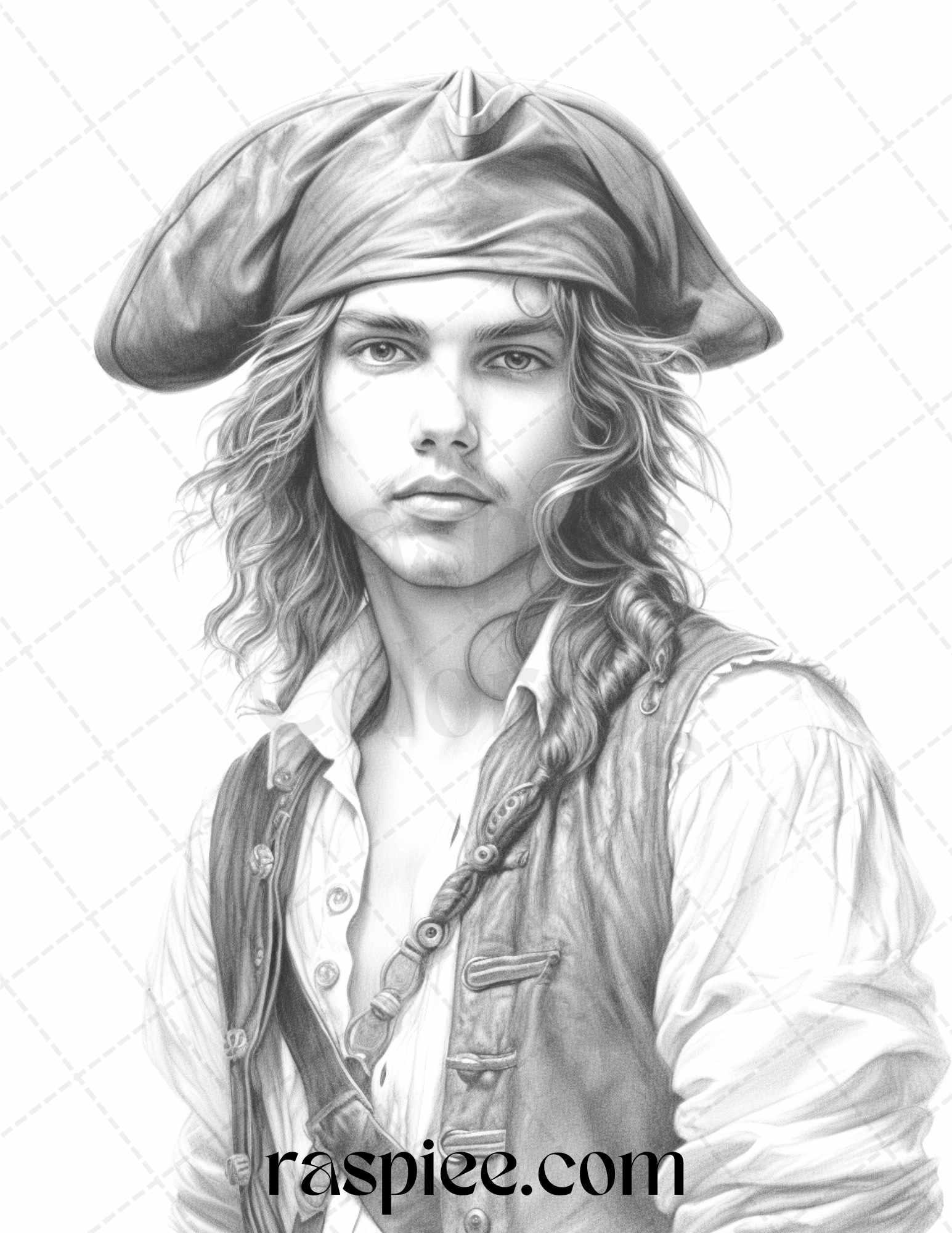 60 Pirate Life Grayscale Coloring Pages Printable for Adults, Stress Relief Coloring, PDF File Instant Download