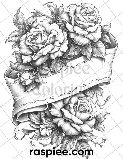 62 Classic American Tattoos Grayscale Adult Coloring Pages, Printable PDF Instant Download