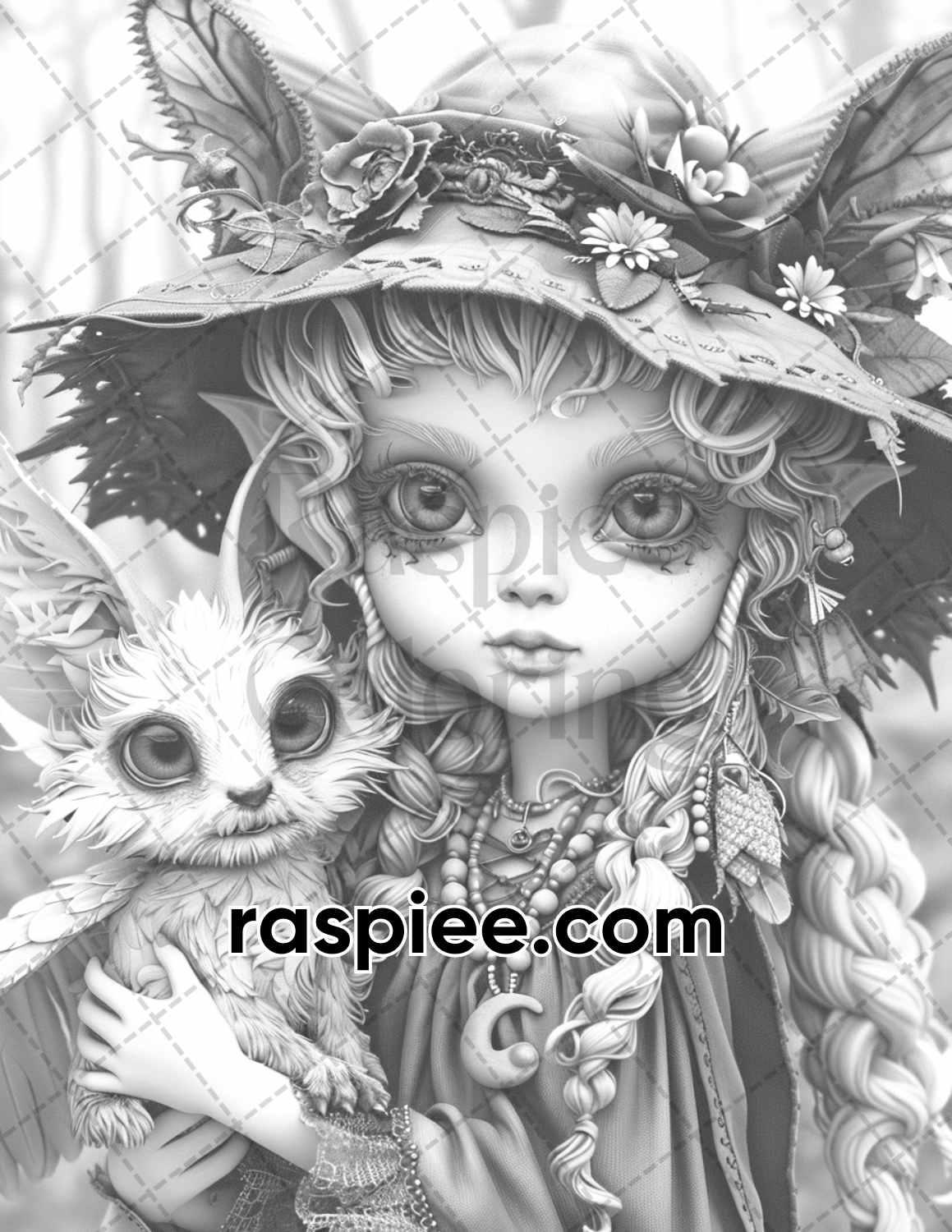 52 Elves Animal Kingdom Grayscale Adult Coloring Pages, Printable PDF Instant Download