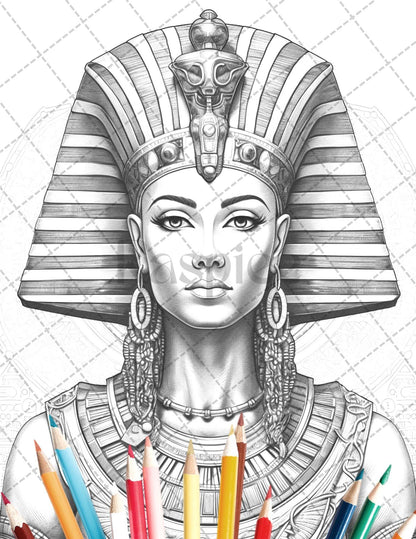 35 Ancient Egyptian Queens Coloring Book Printable for Adults, Grayscale Coloring Page, PDF File Instant Download