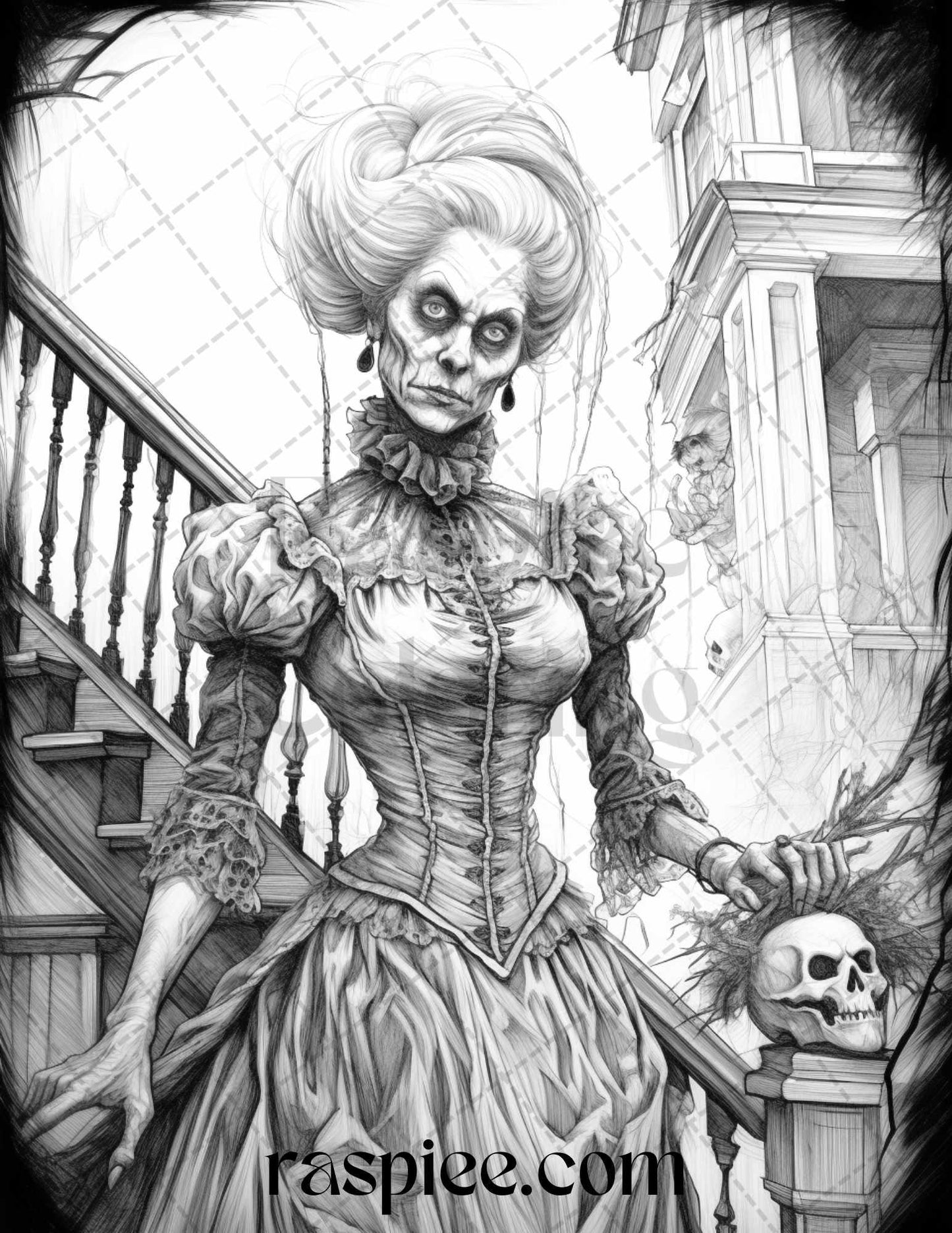 60 Halloween Victorian Era Grayscale Coloring Pages Printable for Adults, PDF File Instant Download