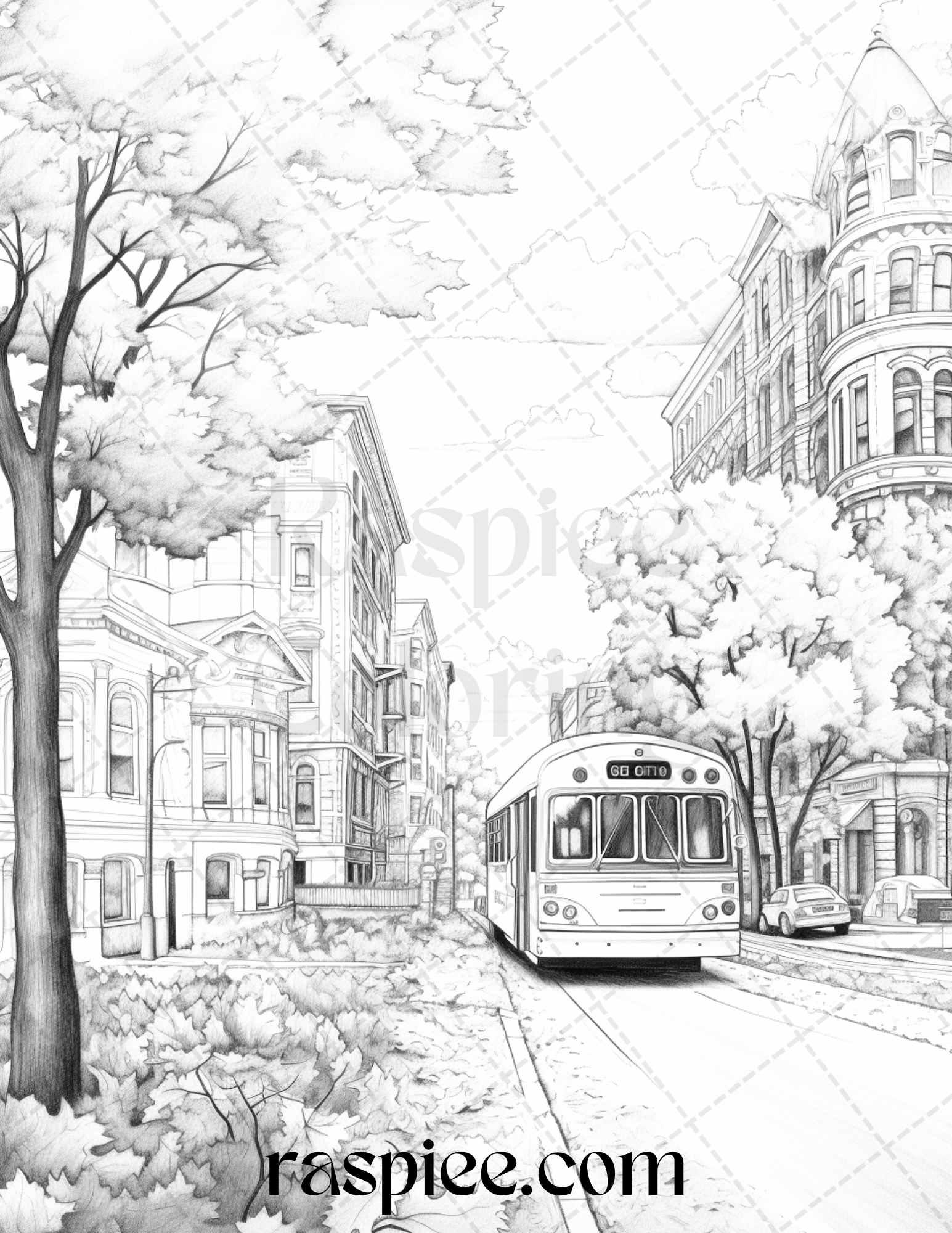 Autumn Scenery Grayscale Coloring Pages Printable for Adults, PDF File Instant Download