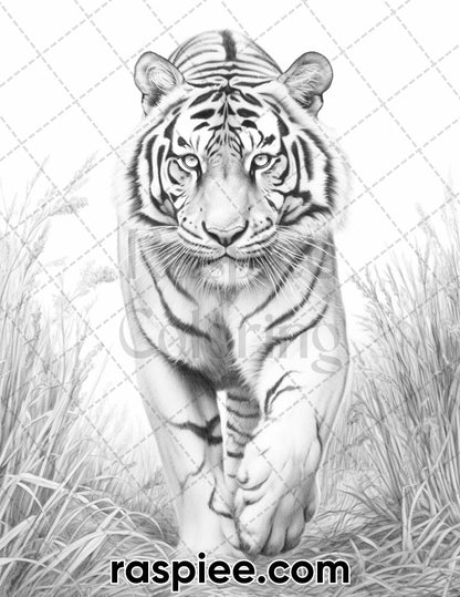 55 Wild Animals Grayscale Coloring Pages for Adults, Printable PDF Instant Download