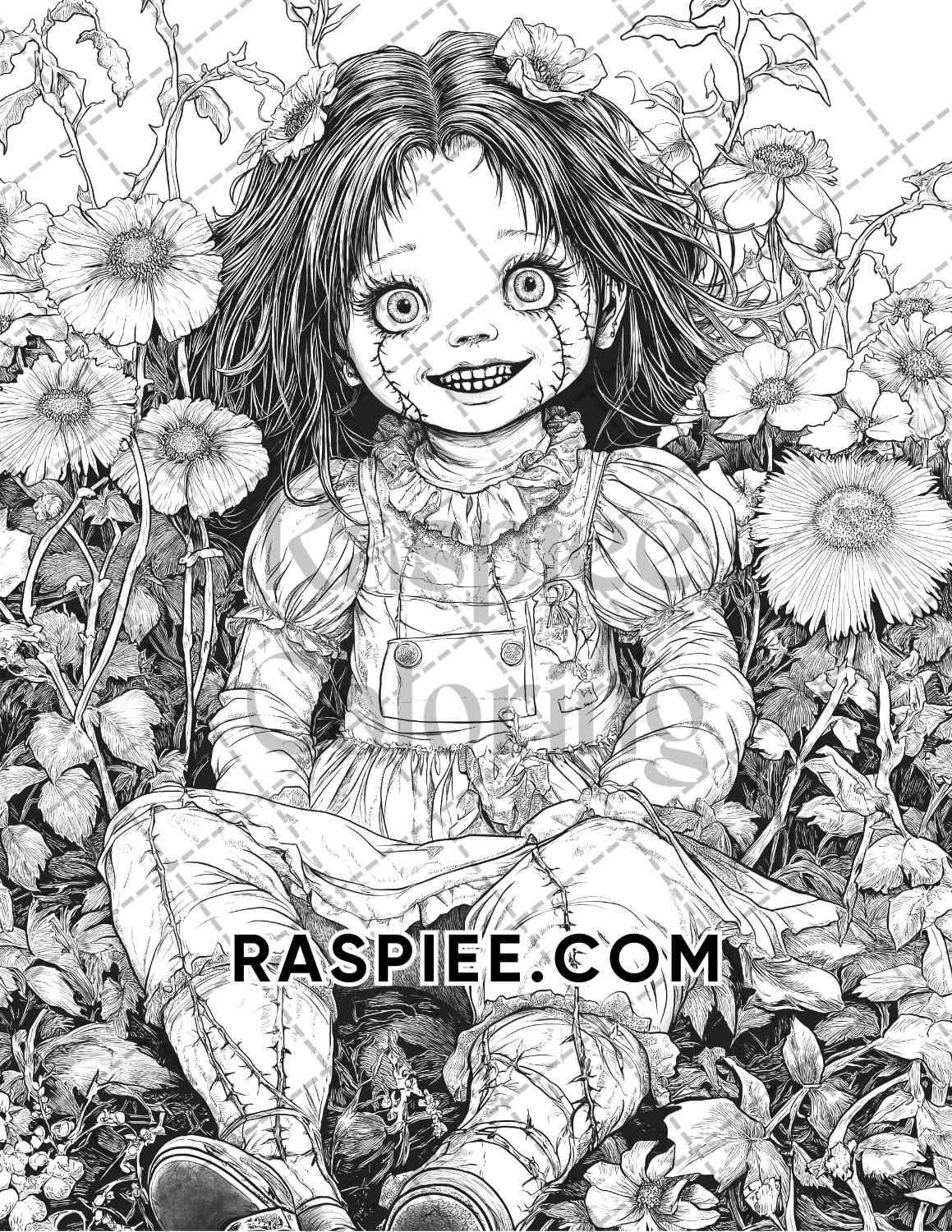 Haunted Dolls Halloween Horror Adult Coloring Pages Printable PDF Instant Download