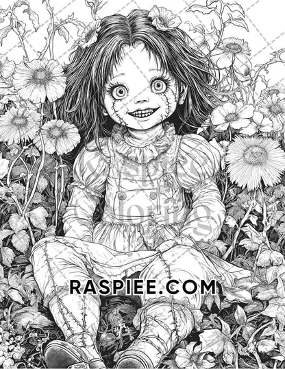 Haunted Dolls Halloween Horror Adult Coloring Pages Printable PDF Instant Download