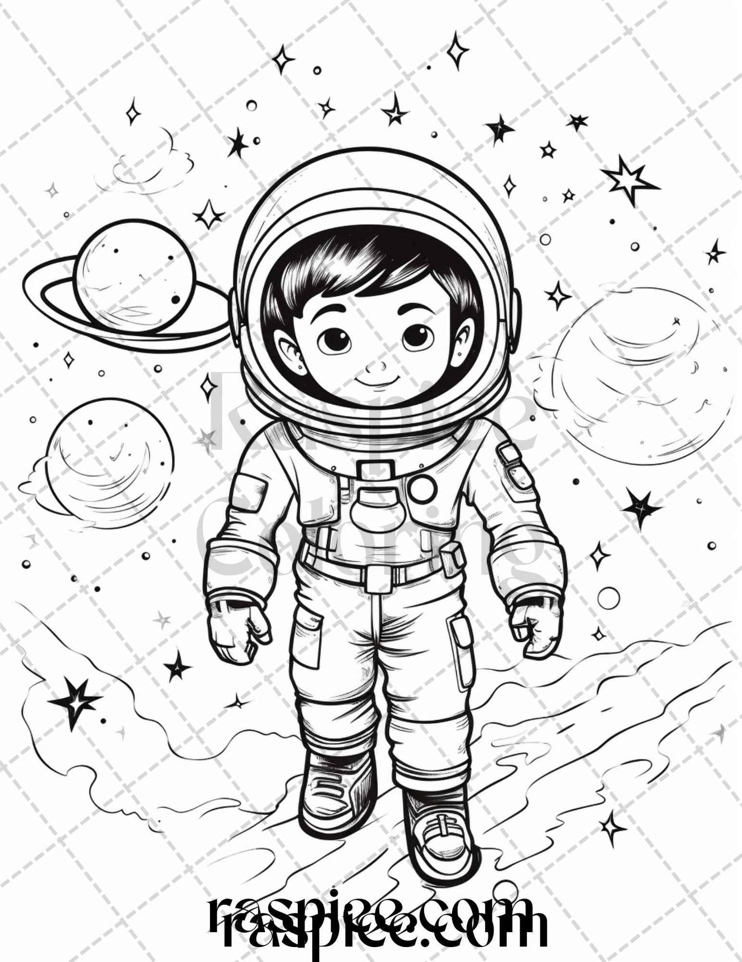 50 Cute Astronaut Adventures Coloring Pages Printable for Kids, PDF File Instant Download