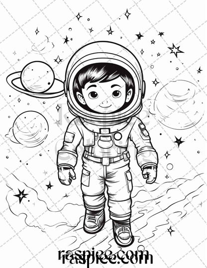 50 Cute Astronaut Adventures Coloring Pages Printable for Kids, PDF File Instant Download
