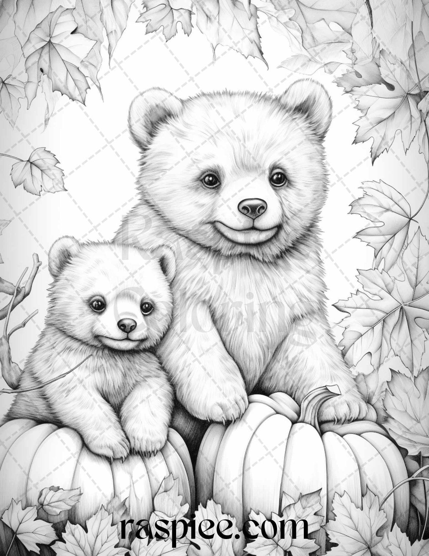 Autumn Animals Grayscale Coloring Pages for Adults and Kids, Printable PDF File Instant Download