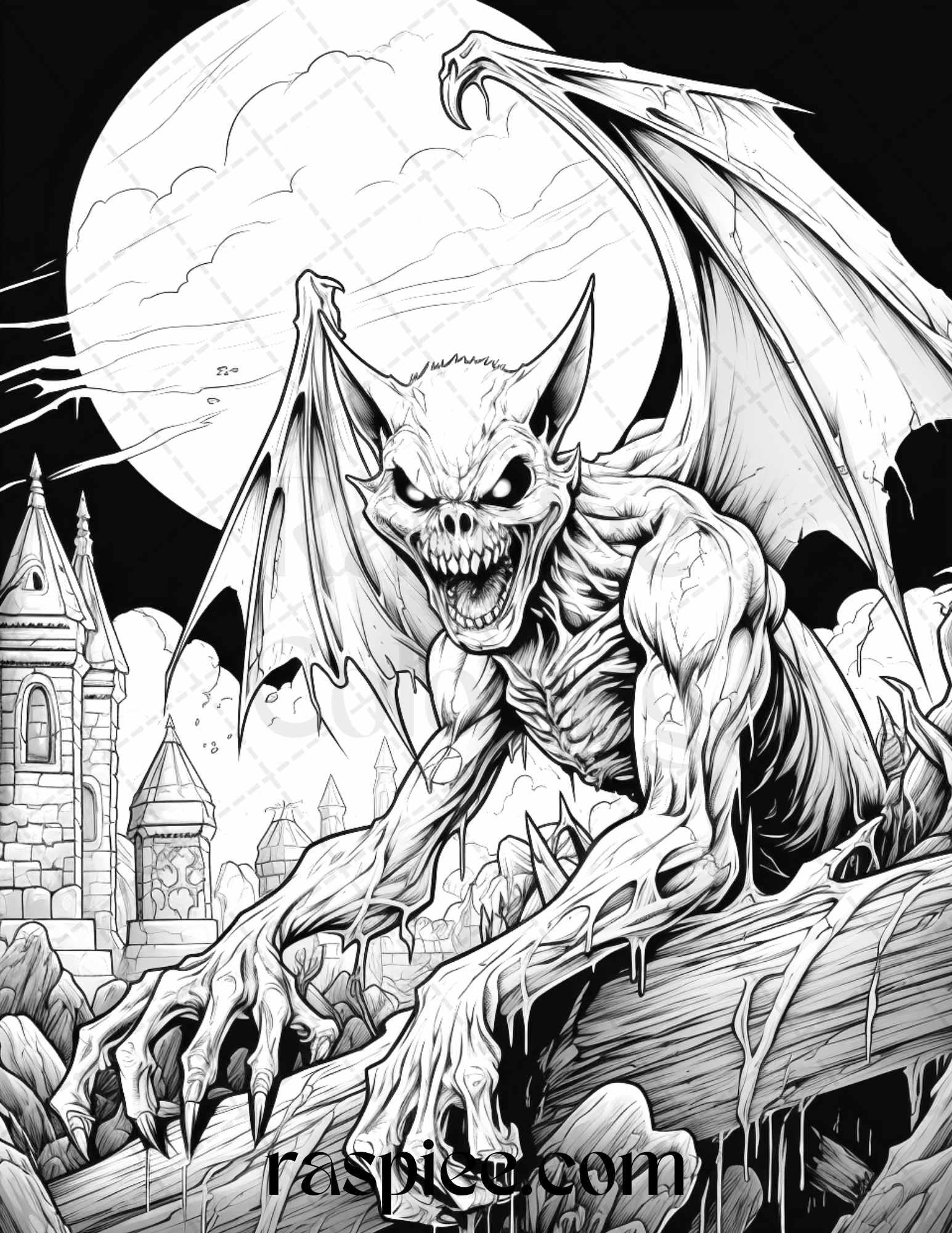 66 Horror Zombie Animals Grayscale Coloring Pages Printable for Adults, PDF File Instant Download