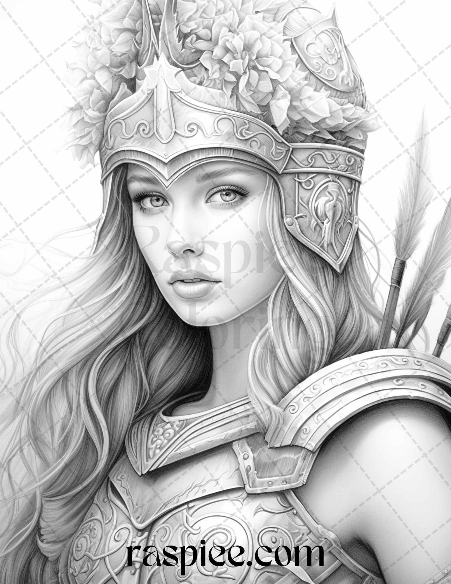 Greek Women Warriors Grayscale Coloring Pages for Adults, Printable PDF File Instant Download
