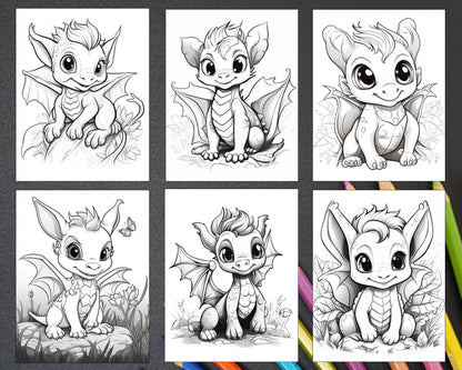 200 Woodland Baby Dragons Coloring Pages for Kids, Printable PDF Instant Download