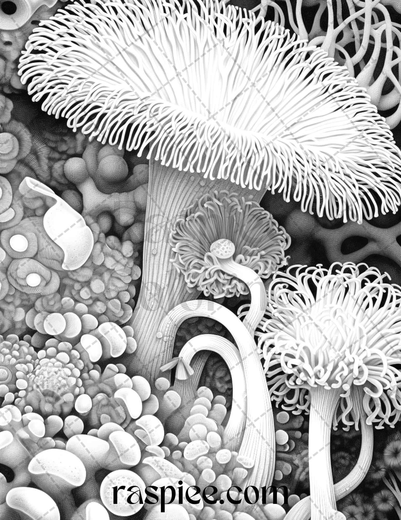 Ocean Life Grayscale Coloring Pages Printable for Adults Relaxation and Creativity, PDF File Instant Download