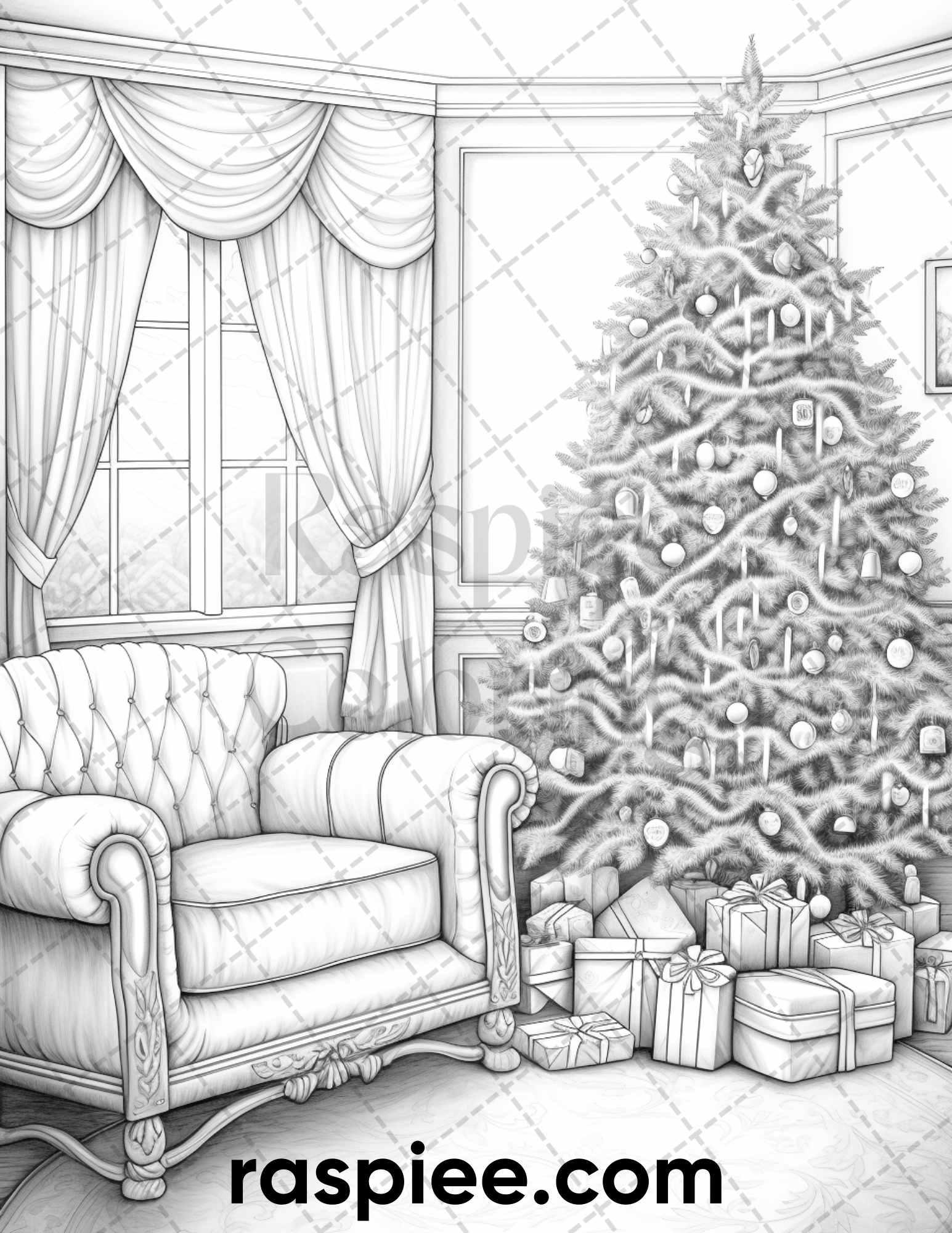 60 Merry Christmas Grayscale Coloring Pages Printable for Adult, Holiday Relaxation Art, PDF File Instant Download