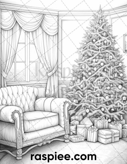 60 Merry Christmas Grayscale Coloring Pages Printable for Adult, Holiday Relaxation Art, PDF File Instant Download