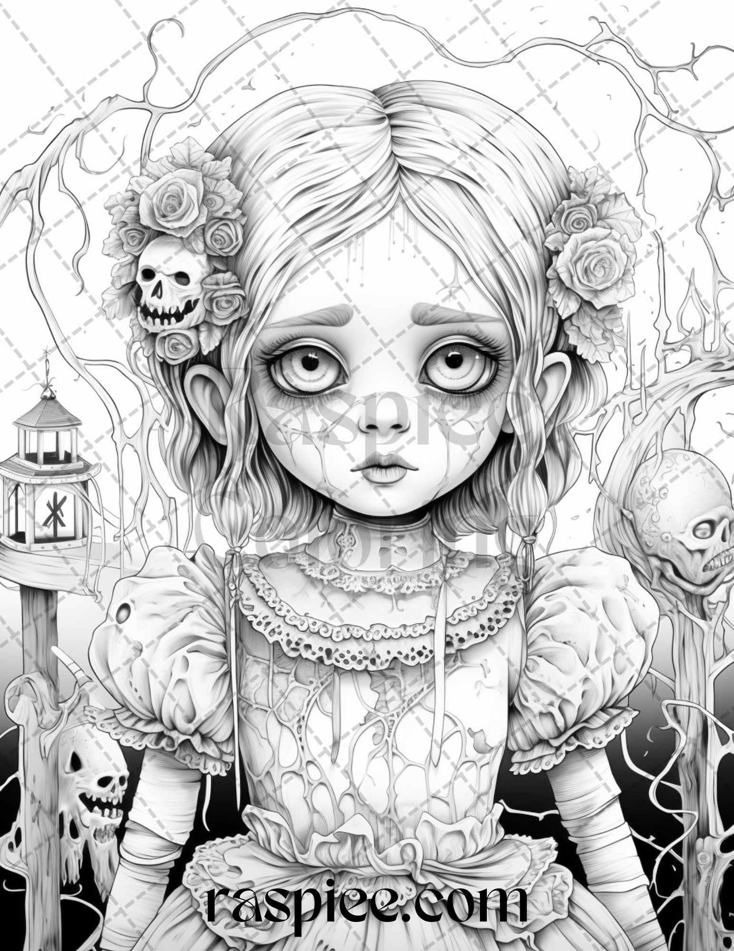 50 Scary Victorian Dolls Grayscale Coloring Pages Printable for Adults, PDF File Instant Download
