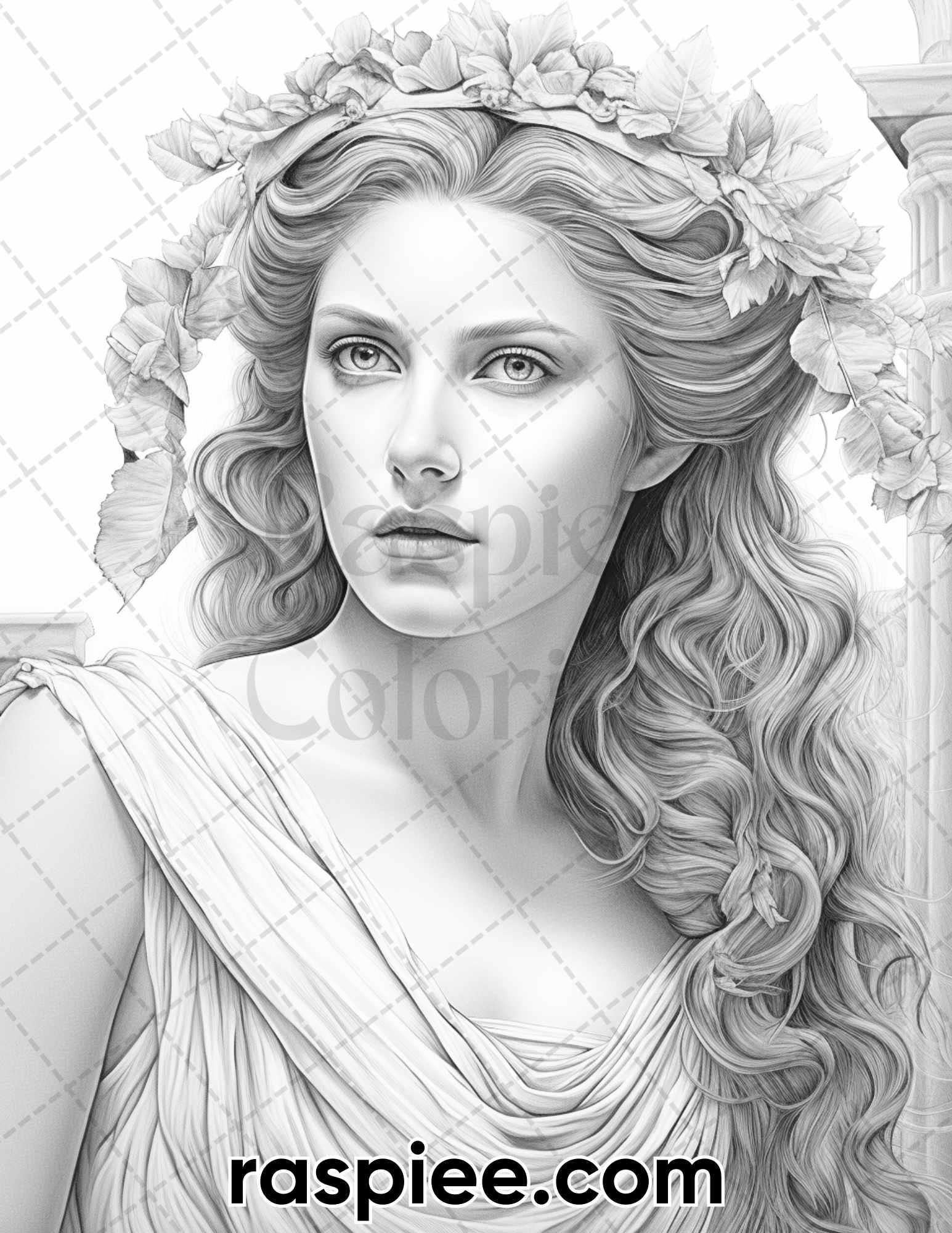 60 Ancient Greece Women Grayscale Coloring Pages for Adults, Printable PDF Instant Download