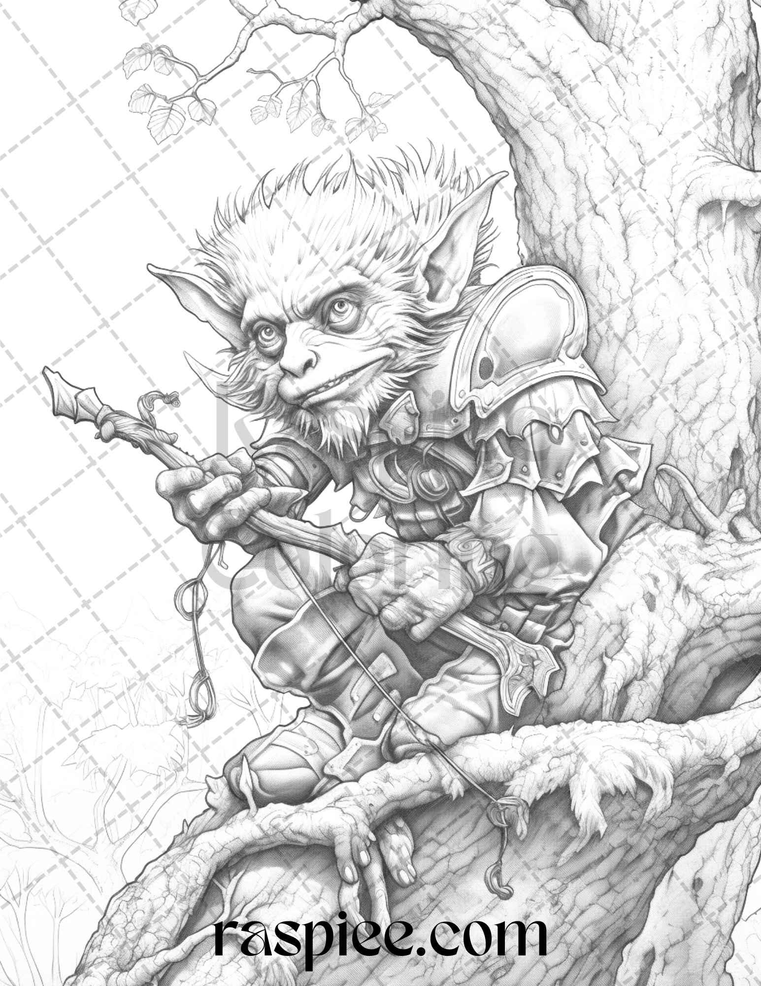 Fantasy Goblins Grayscale Coloring Pages Printable for Adults, PDF File Instant Download