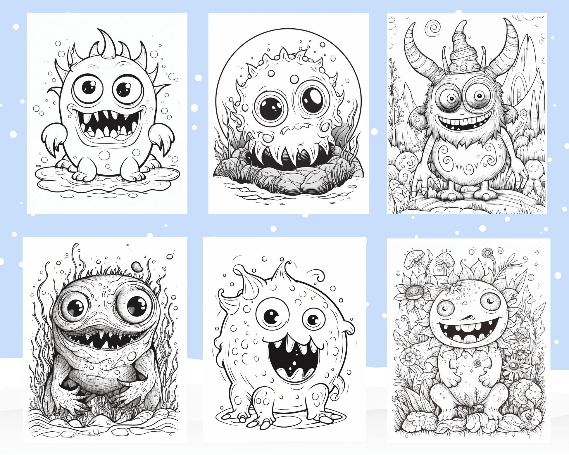 64 Adorable Monster Printable Coloring Pages for Kids, Printable PDF File Instant Download