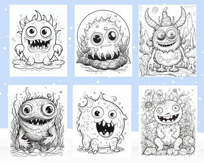 64 Adorable Monster Printable Coloring Pages for Kids, Printable PDF File Instant Download