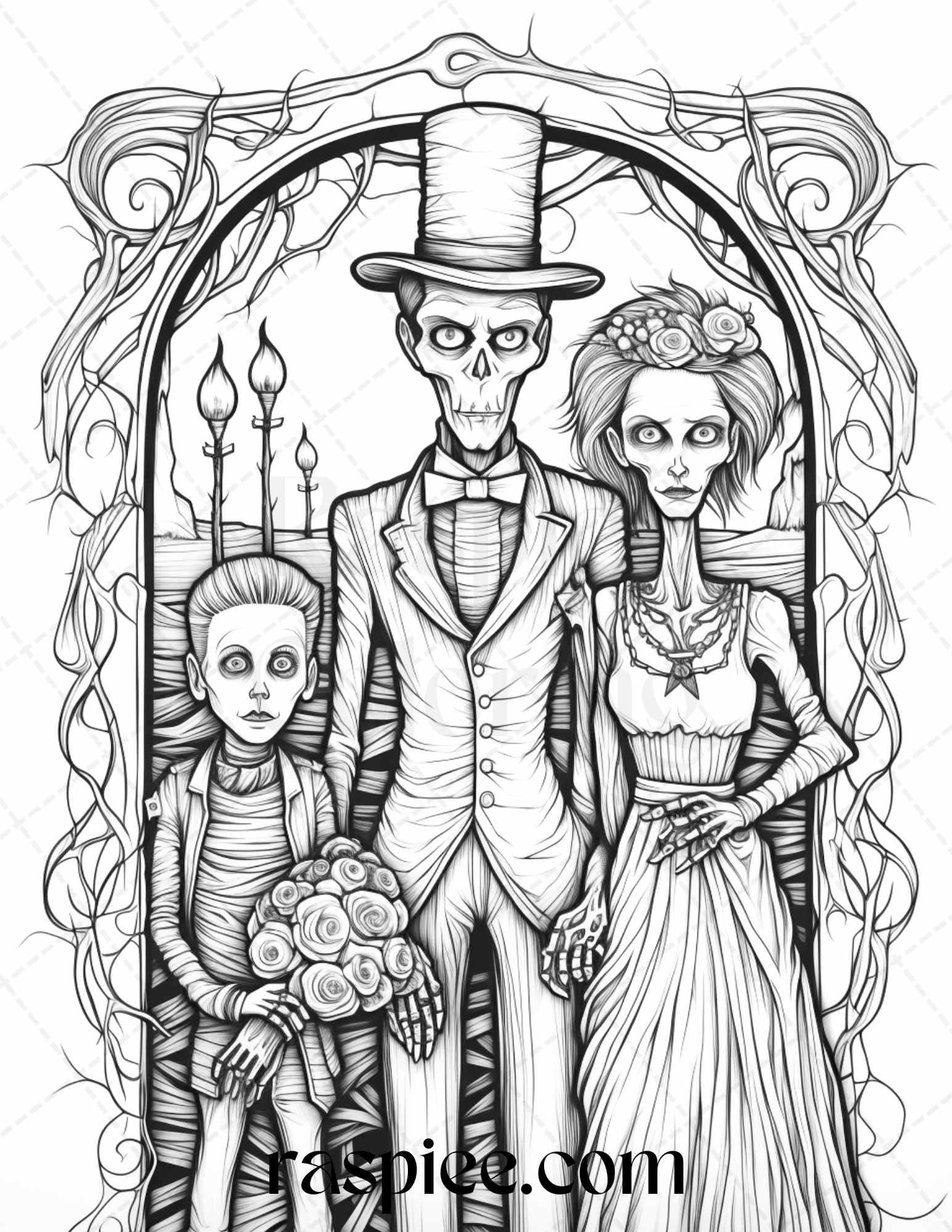 50 Monster Family Grayscale Coloring Pages Printable for Adults - Instant Download, Halloween Coloring Book, Fun and Spooky Designs