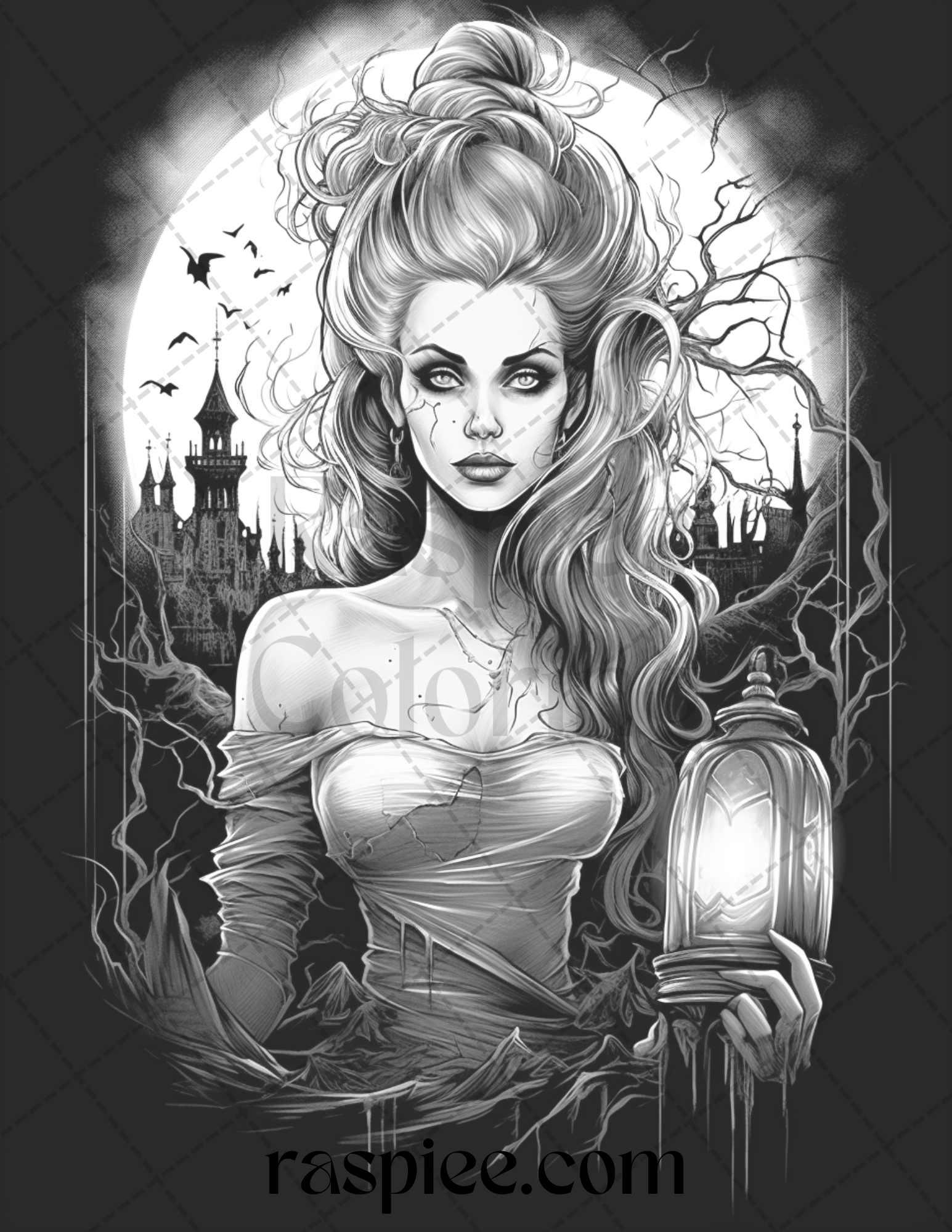 60 Halloween Vampire Grayscale Coloring Pages Printable for Adults, PDF File Instant Download