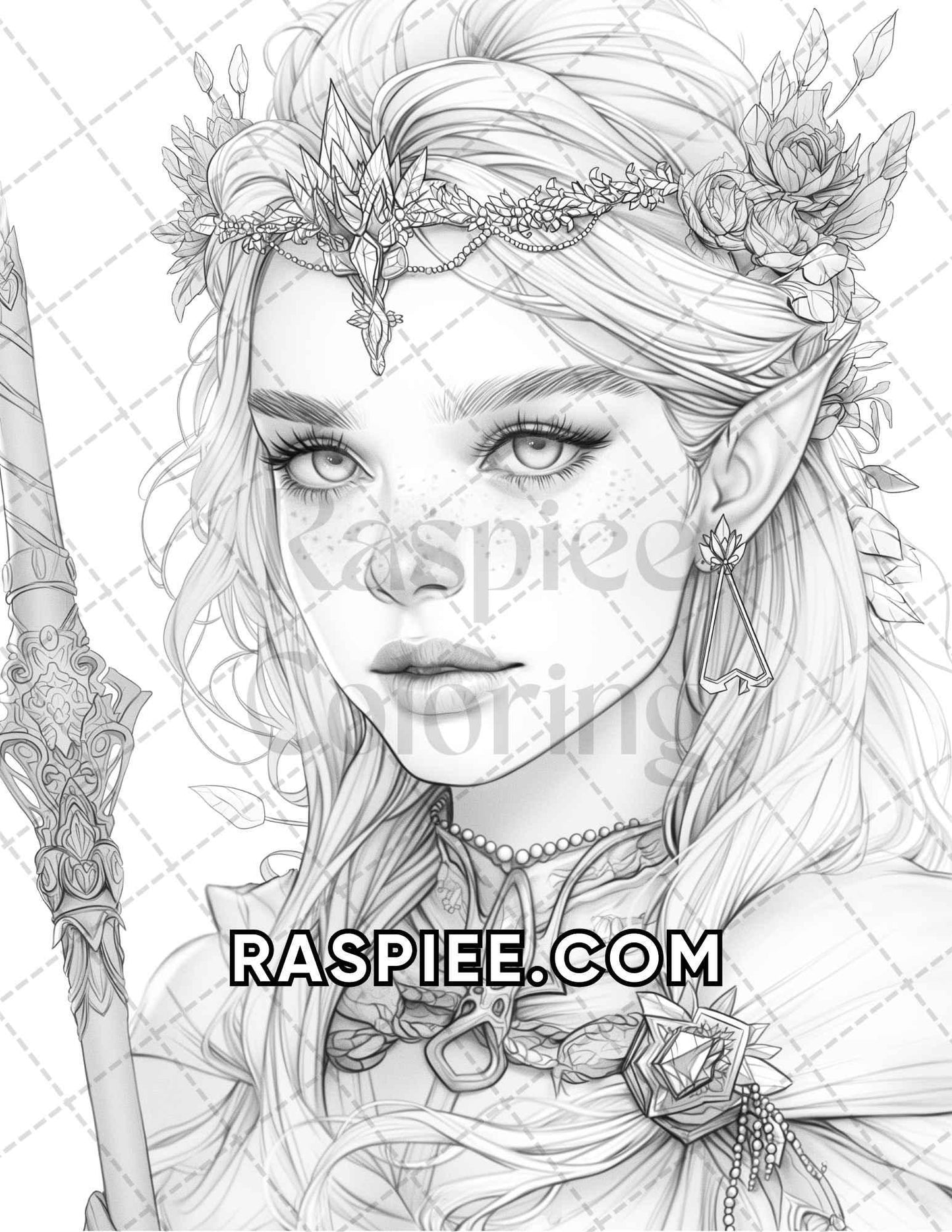 60 Fantasy Beauties Grayscale Adult Coloring Pages Printable PDF Instant Download