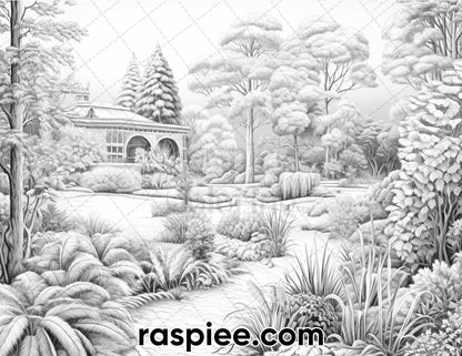 60 Enchanting Winter Landscapes Grayscale Coloring Pages for Adults, Instant PDF Download