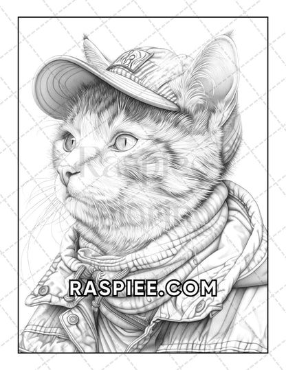 60 Cats Dressed Up Adult Coloring Pages Printable PDF Instant Download