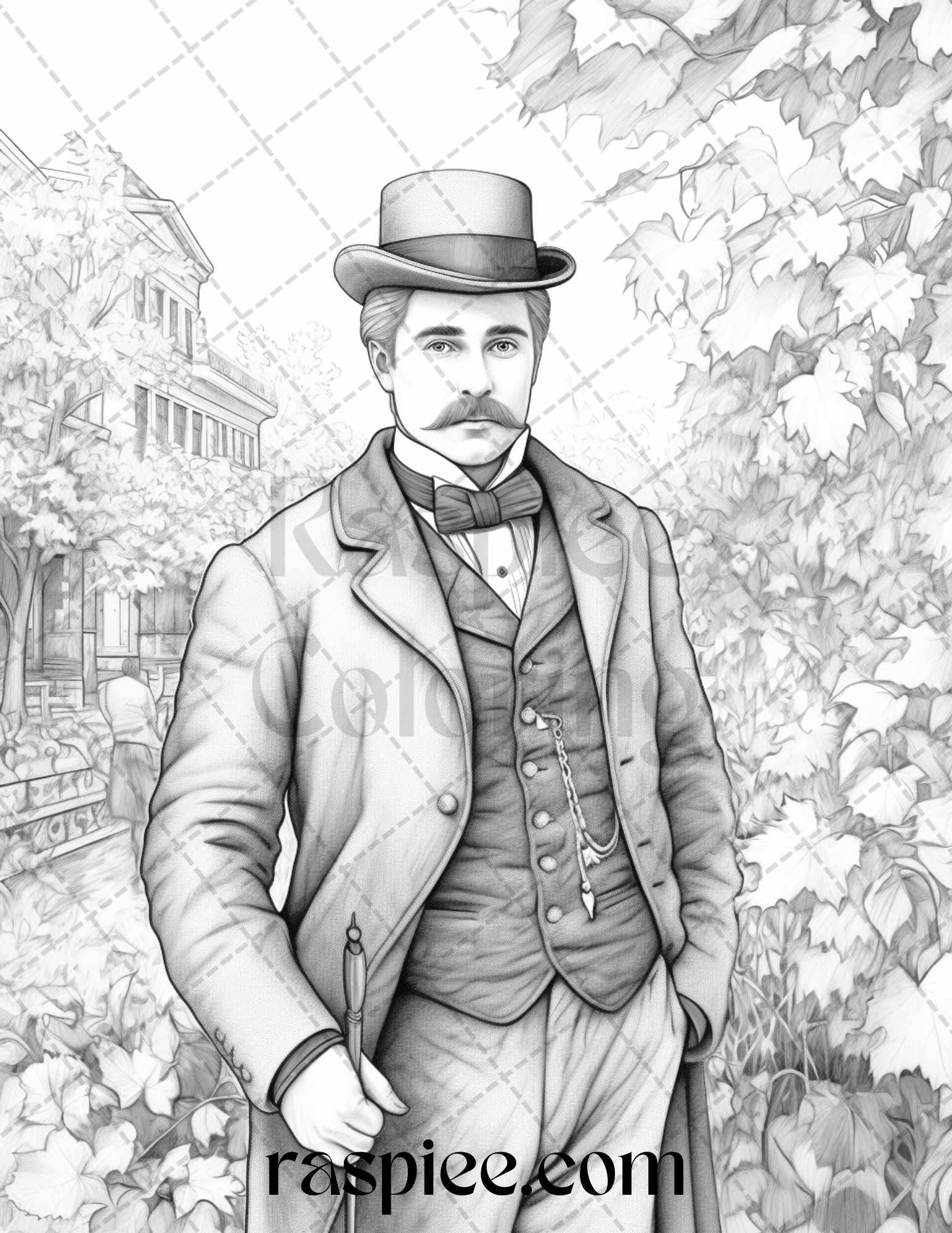 60 Victorian Autumn Portrait Grayscale Coloring Pages Printable for Adults, PDF File Instant Download