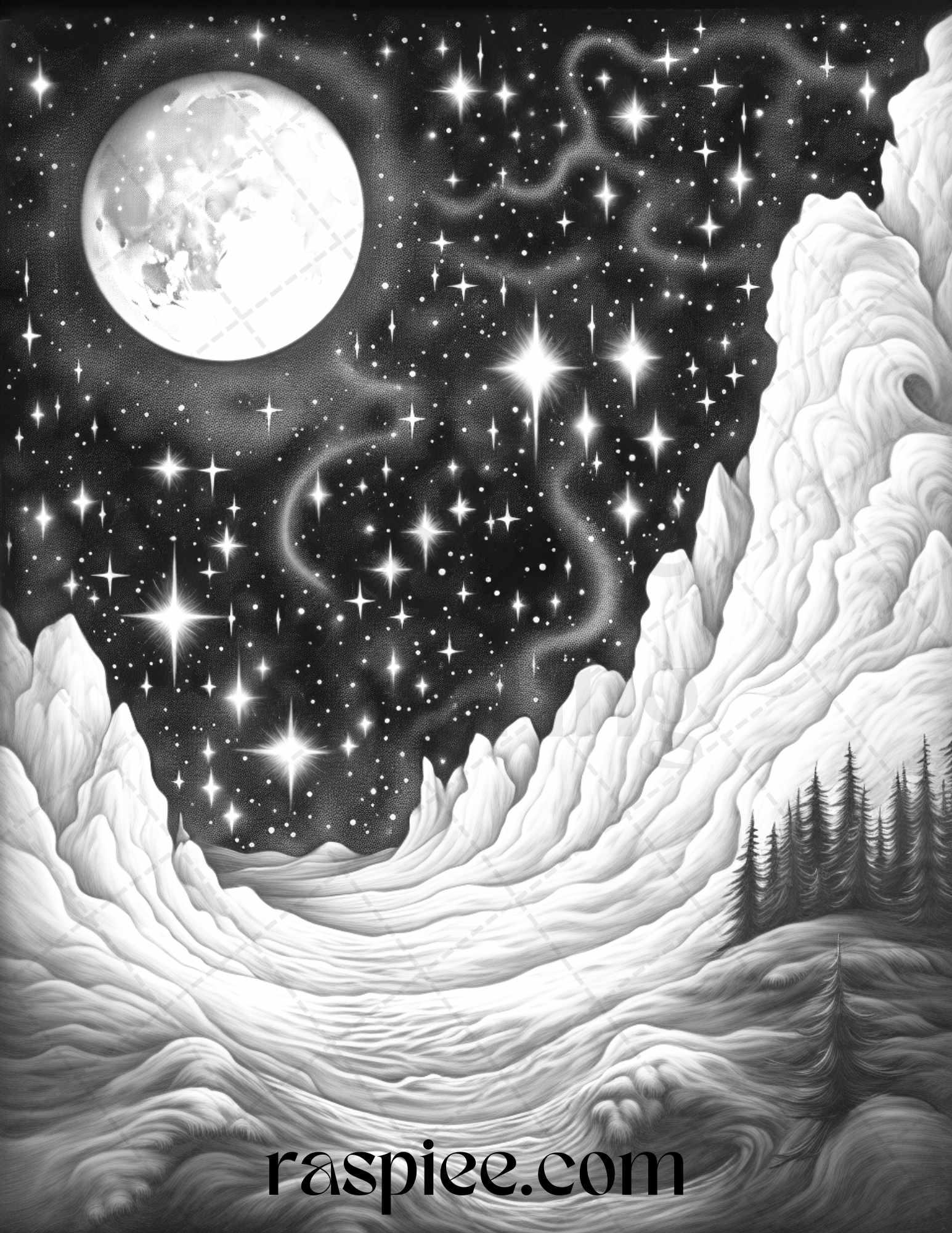 Mystical World Grayscale Coloring Pages Printable for Adults, Enchanting Fantasy Designs, PDF File Instant Download