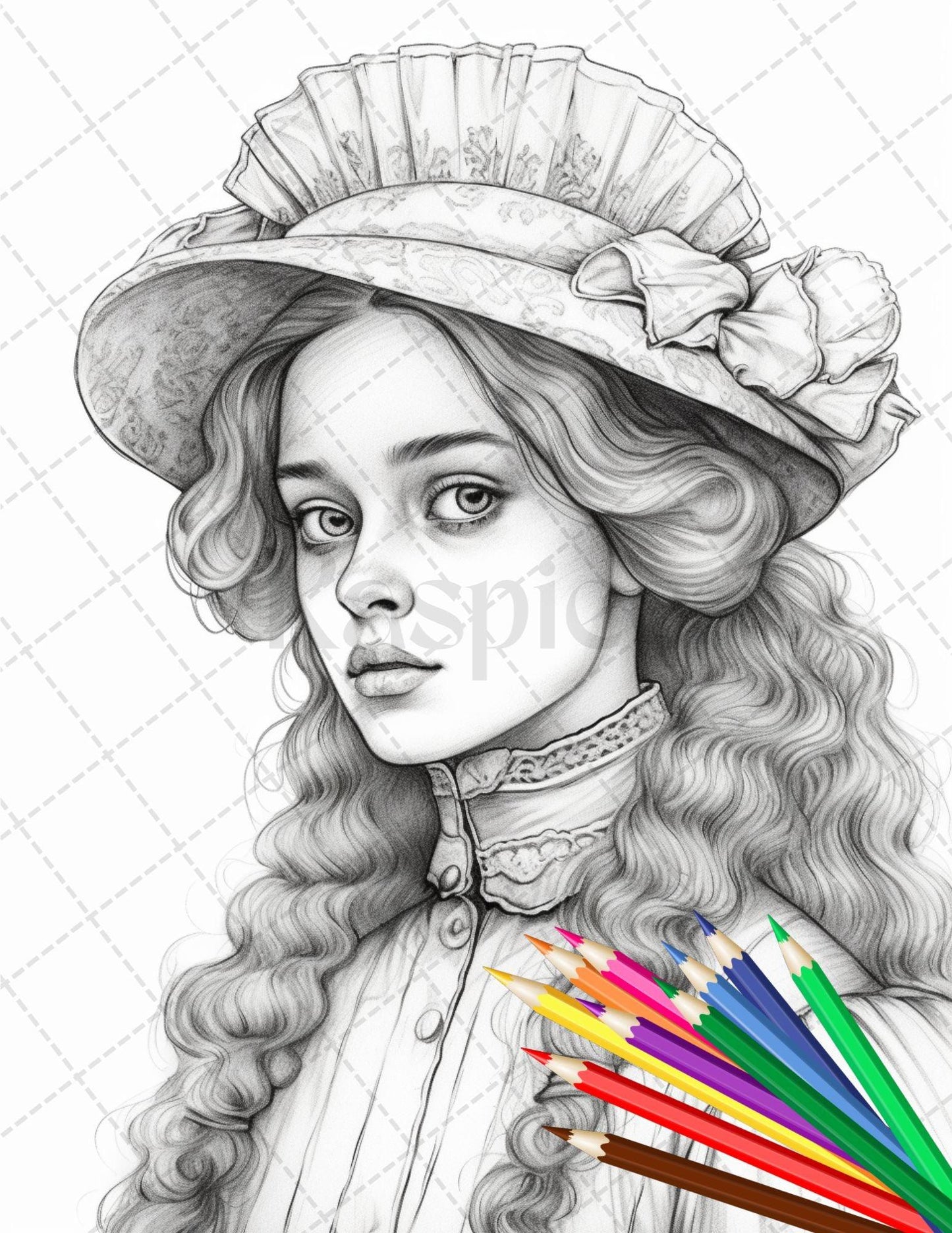 36 Beautiful Victorian Girls Coloring Pages Printable for Adults, Grayscale Coloring Page, PDF File Instant Download