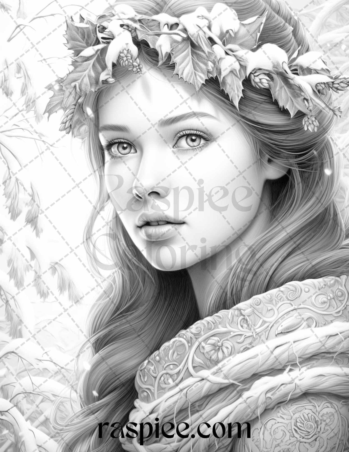 50 Winter Fairy Grayscale Coloring Pages Printable for Adults, PDF File Instant Download