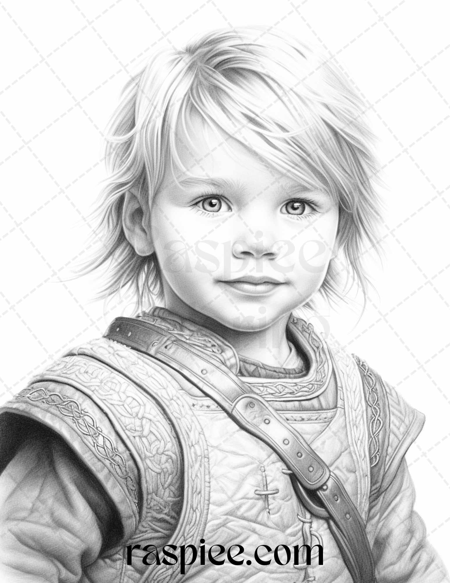 58 Little Viking Girls Boys Portrait Grayscale Coloring Pages Printable, PDF File Instant Download