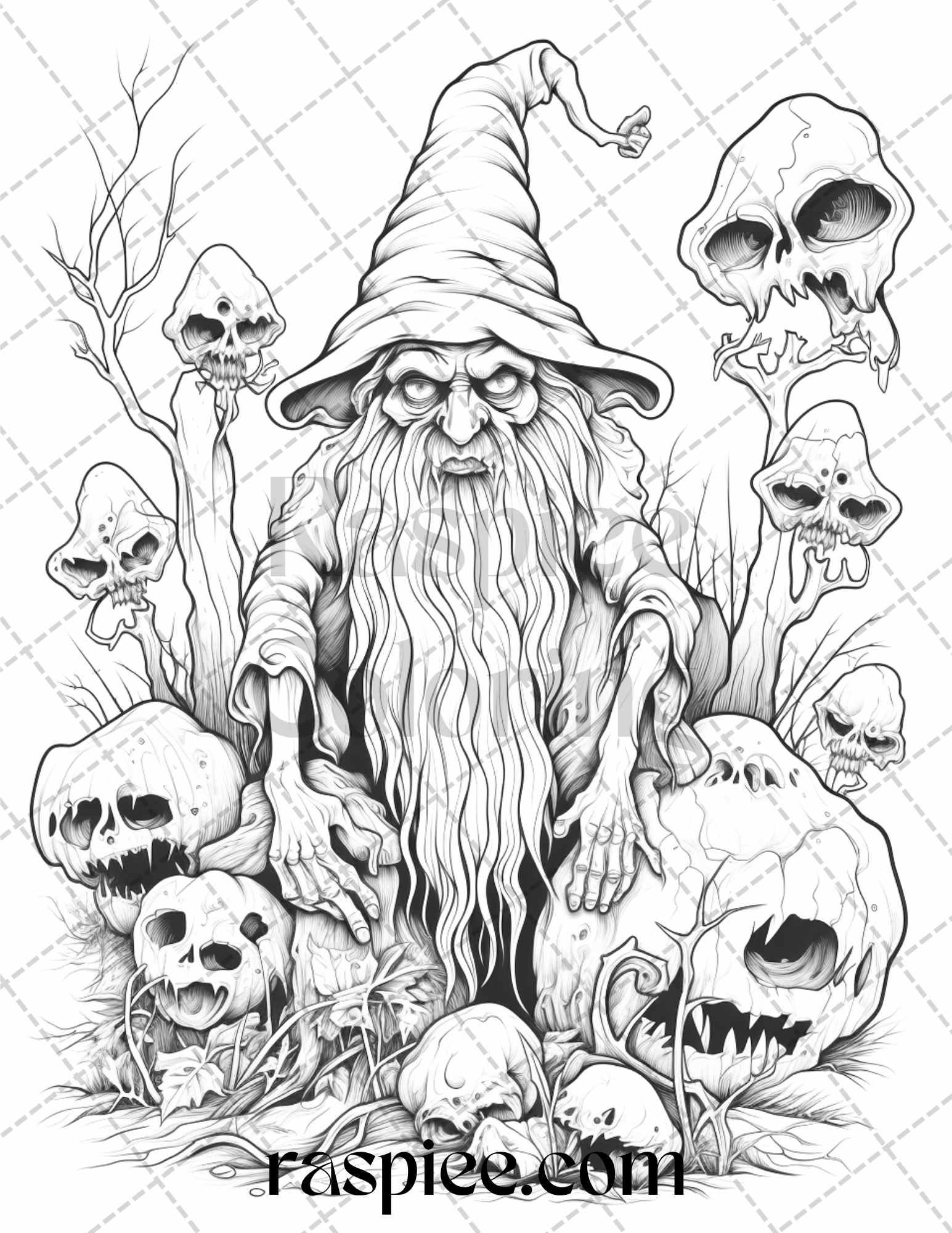 50 Horror Zombie Gnomes Grayscale Coloring Pages Printable for Adults, PDF File Instant Download