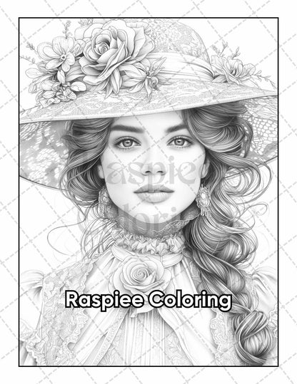 50 Victorian Portrait Adult Coloring Pages Printable PDF Instant Download