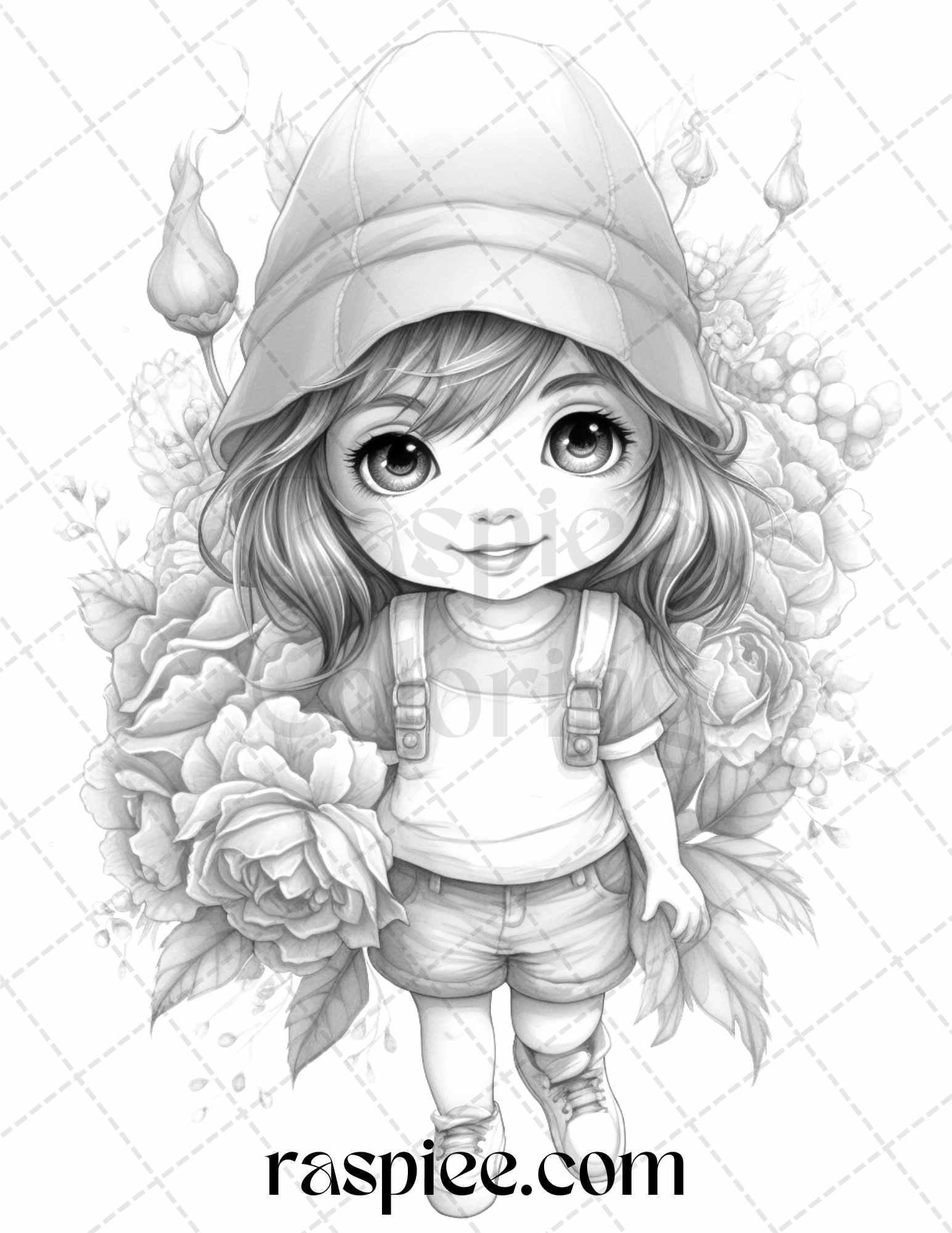 50 Flower Gnomes Grayscale Coloring Pages Printable for Adults Kids, PDF File Instant Download