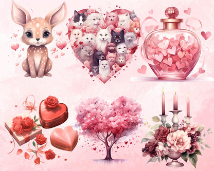Happy Valentine's Day Clipart Bundle, 80 PNG High-Res Files for Commercial Use
