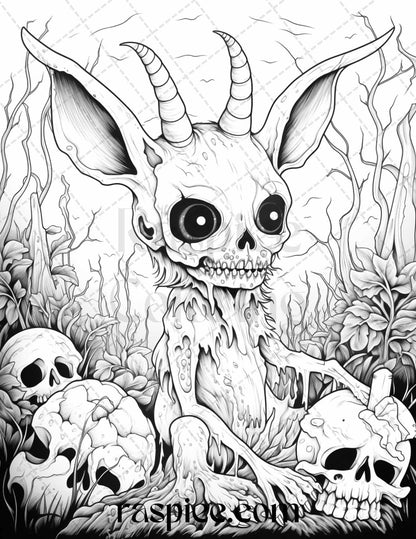50 Halloween Scary Animals Grayscale Coloring Pages Printable for Adults, PDF File Instant Download