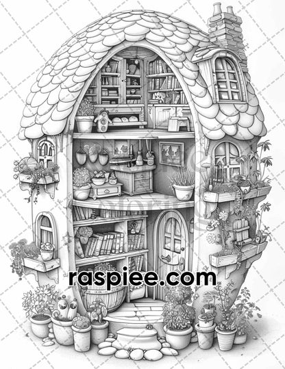 60 Isometric House Grayscale Adult Coloring Pages, Printable PDF Instant Download