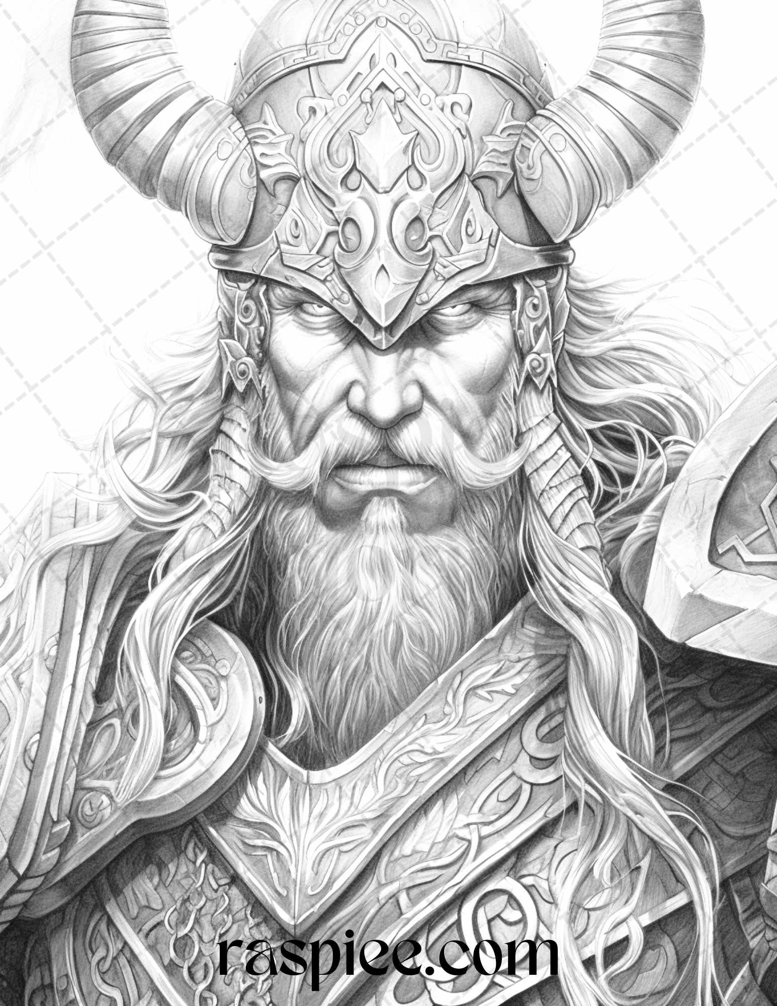 55 Viking Warriors Portrait Grayscale Coloring Pages Printable for Adults, PDF File Instant Download