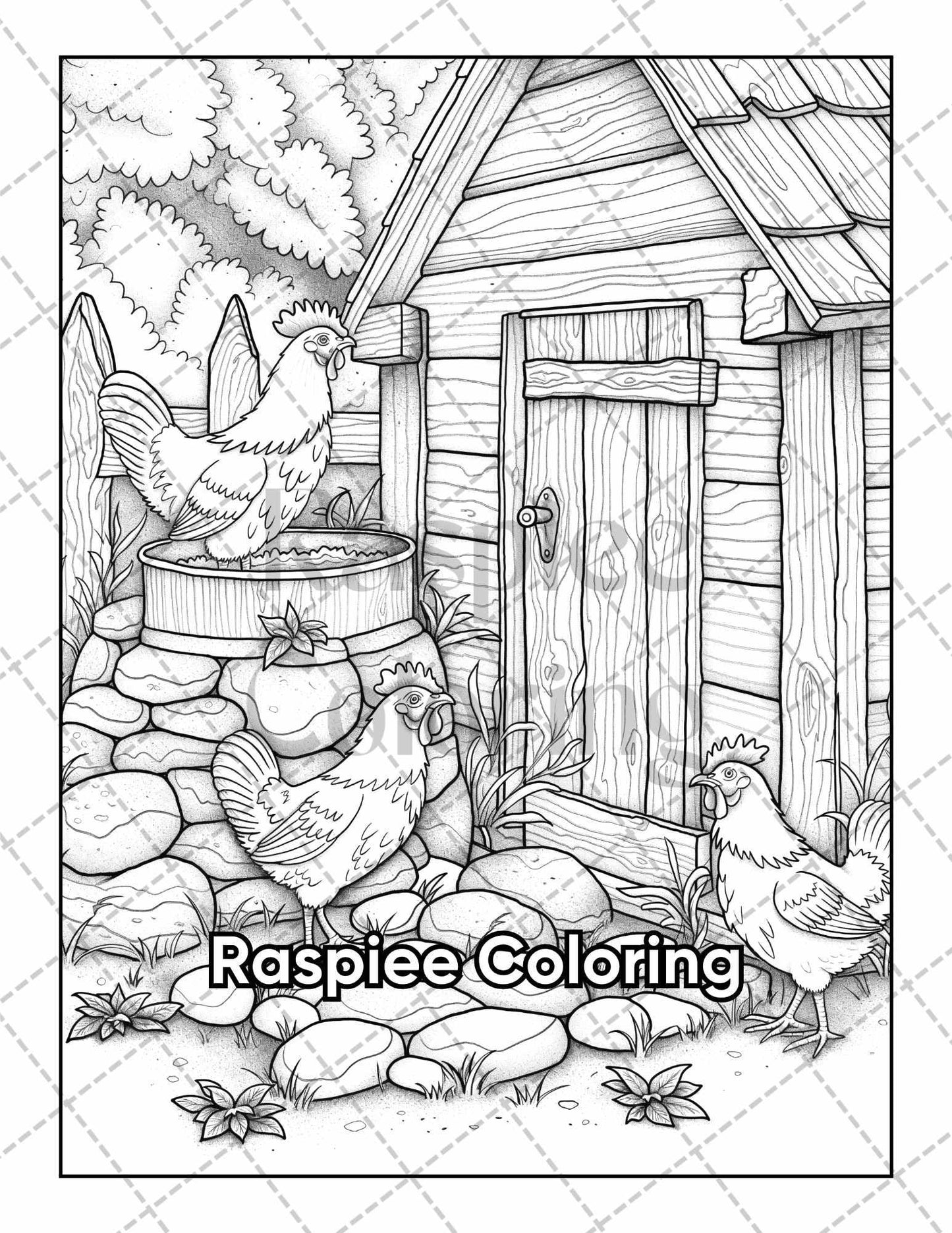 50 Country Farm Scenes Adult Coloring Pages Printable PDF Instant Download