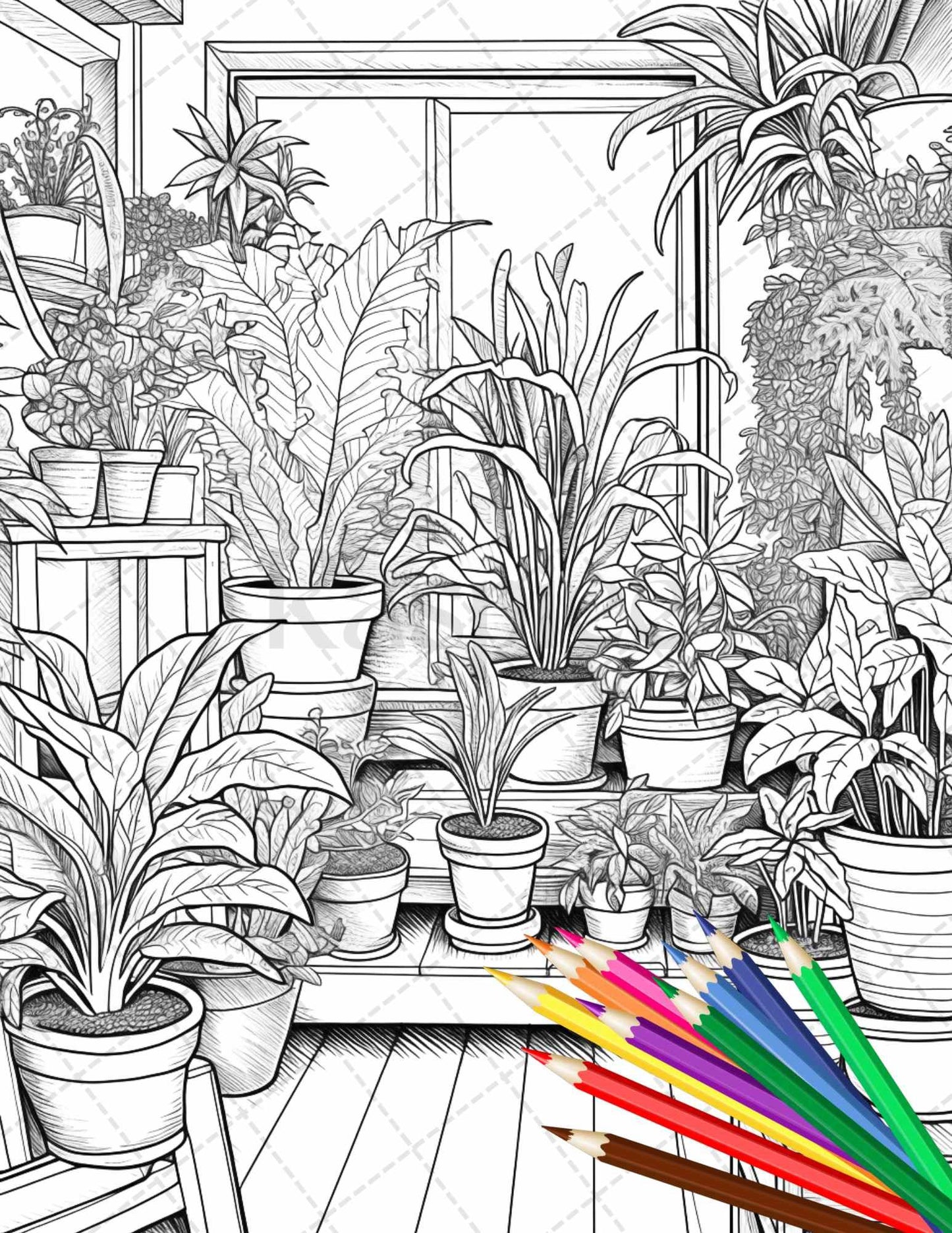 38 Indoor Houseplants Coloring Pages Printable for Adults, Grayscale Coloring Page, PDF File Instant Download