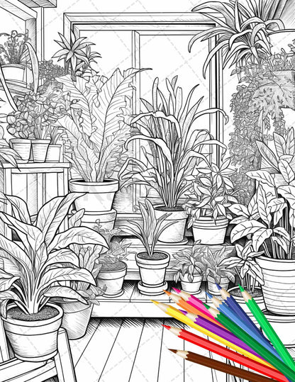 38 Indoor Houseplants Coloring Pages Printable for Adults, Grayscale Coloring Page, PDF File Instant Download