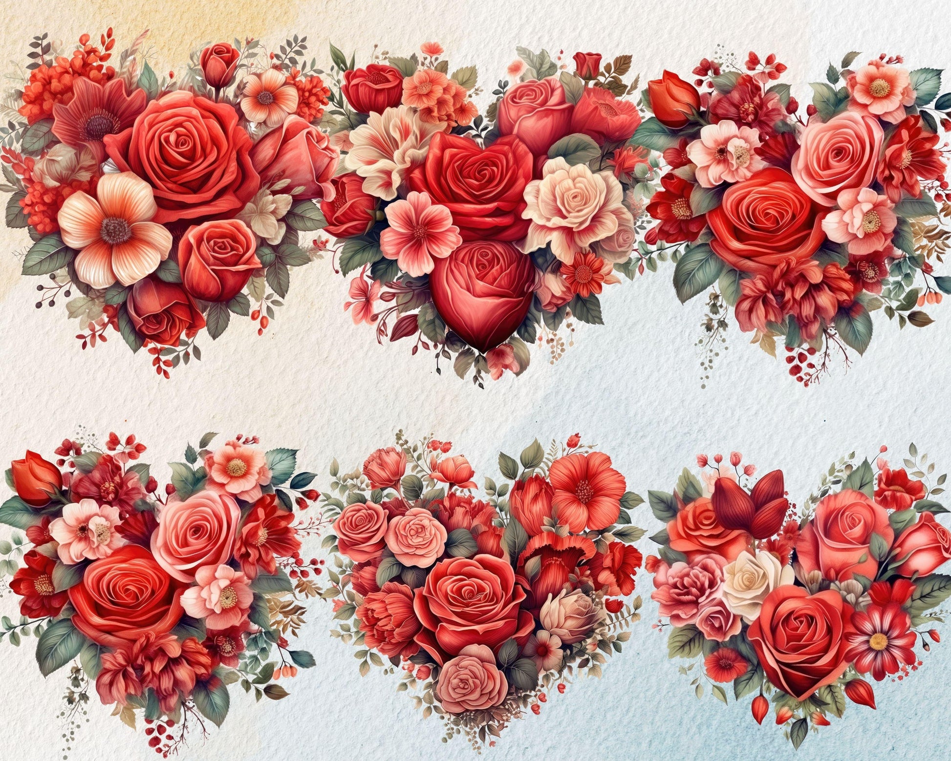 Romantic Heart-Shaped Flowers Clipart Bundle, 35 PNG High-Res Files for DIY and Commercial Use