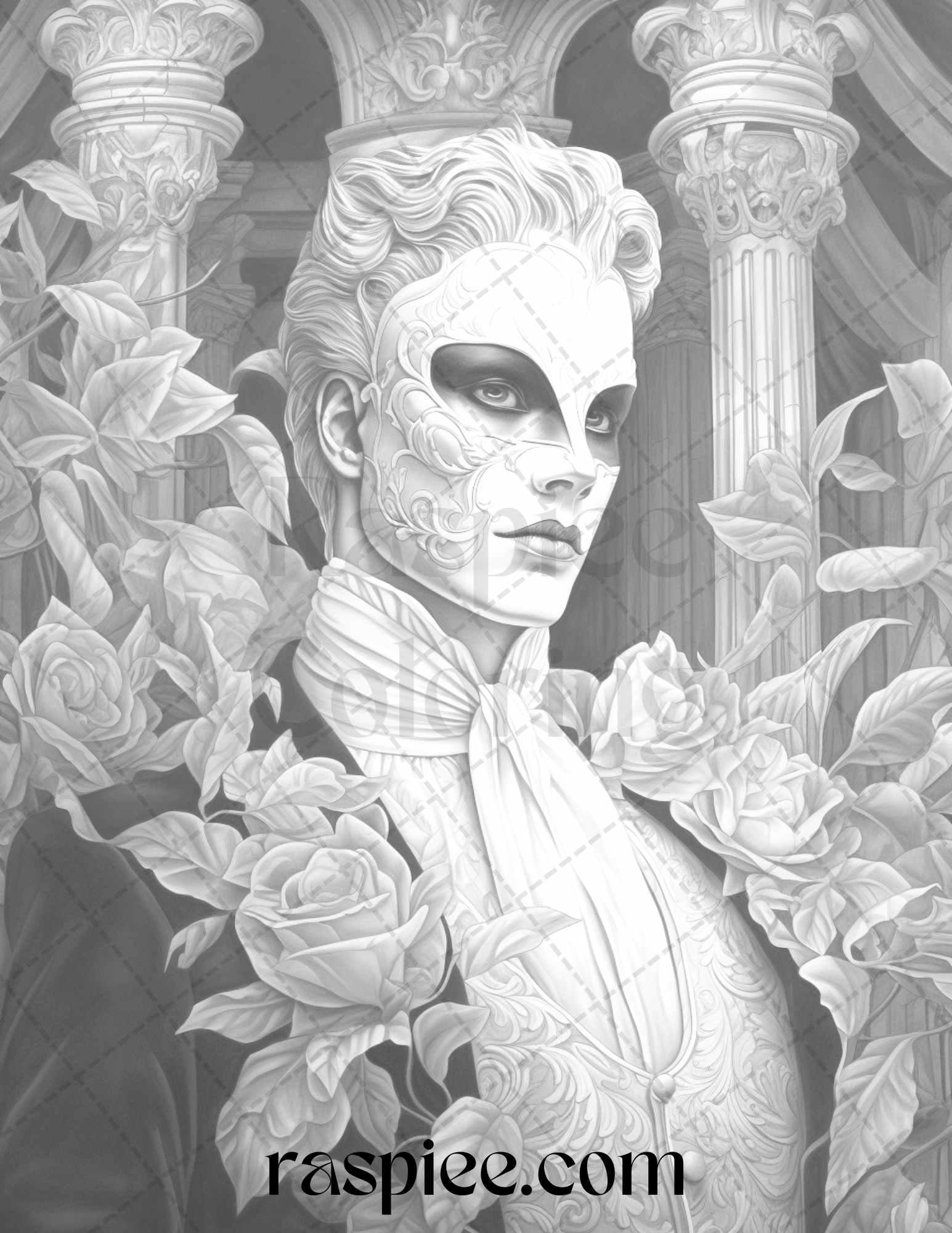 Phantom of the Opera Grayscale Coloring Pages Printable for Adults, PDF File Instant Download